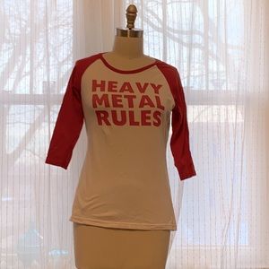 Heavy metal rules Red and white baseball Tee. Size Small
